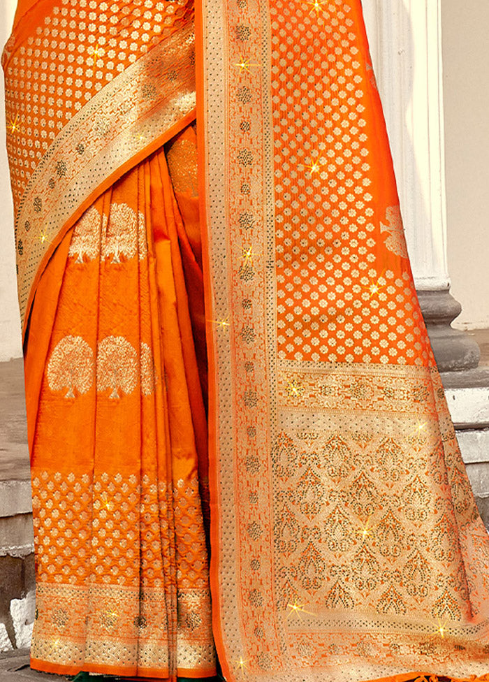 Orange Spun Silk Saree With Blouse Piece - Indian Silk House Agencies