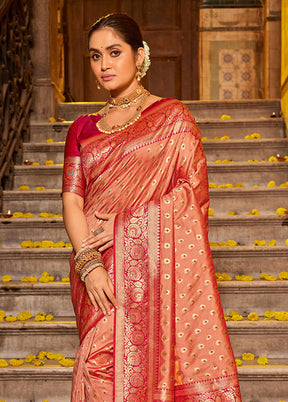 Peach Spun Silk Saree With Blouse Piece - Indian Silk House Agencies