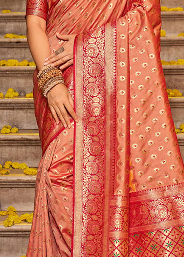 Peach Spun Silk Saree With Blouse Piece - Indian Silk House Agencies