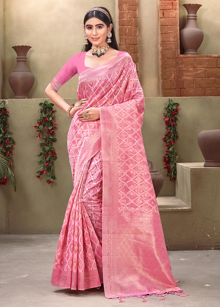 Pink Cotton Saree With Blouse Piece - Indian Silk House Agencies