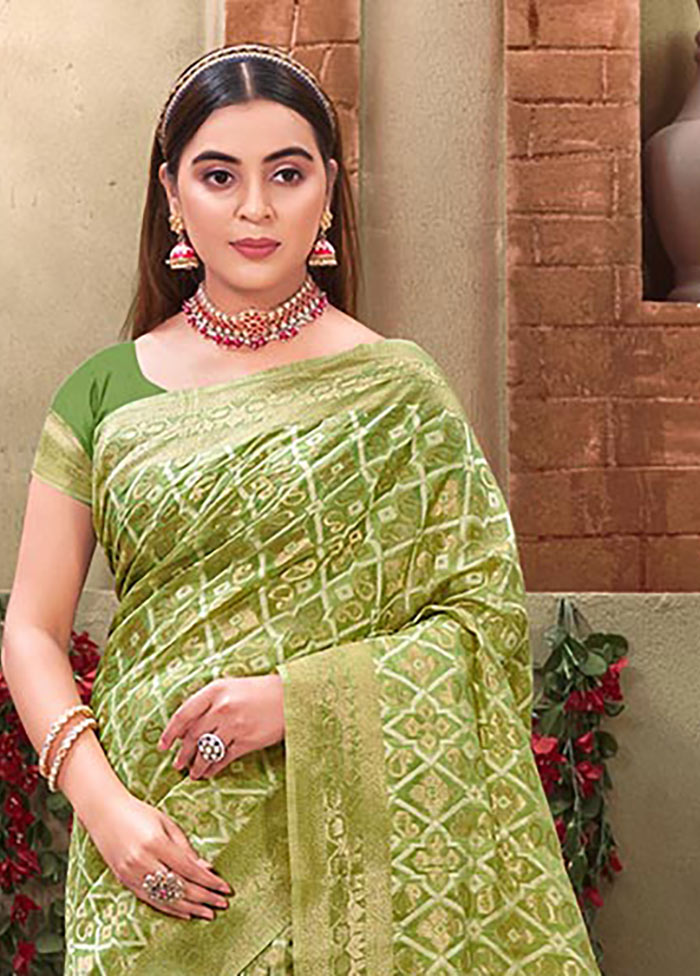 Green Cotton Saree With Blouse Piece - Indian Silk House Agencies