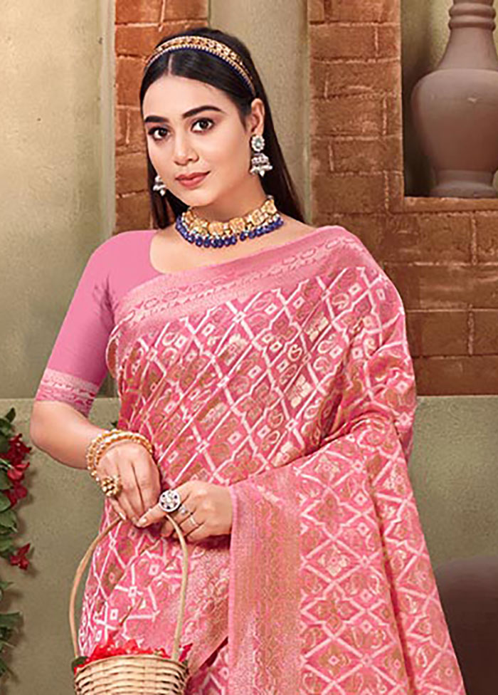 Light Pink Cotton Saree With Blouse Piece - Indian Silk House Agencies