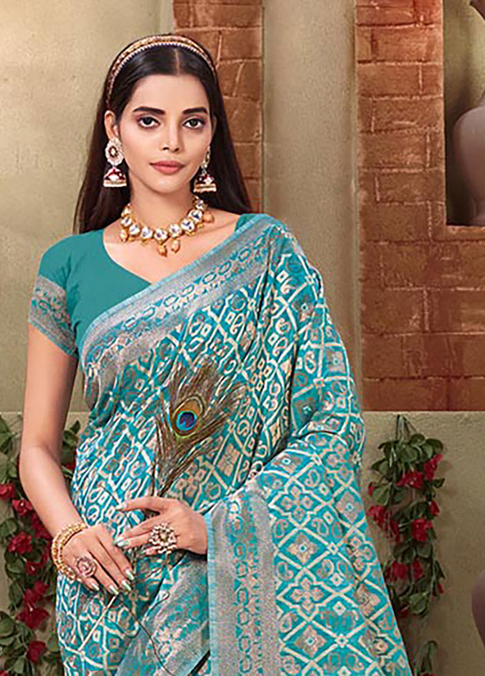 Sky Blue Cotton Saree With Blouse Piece - Indian Silk House Agencies