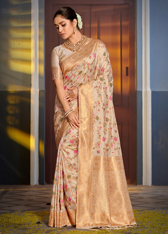 Cream Spun Silk Saree With Blouse Piece - Indian Silk House Agencies