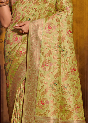 Light Green Spun Silk Saree With Blouse Piece - Indian Silk House Agencies