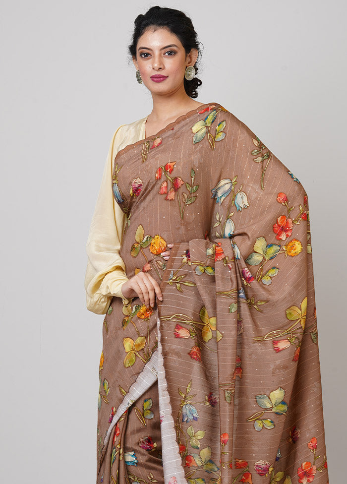 Brown Pure Silk Saree With Blouse Piece - Indian Silk House Agencies