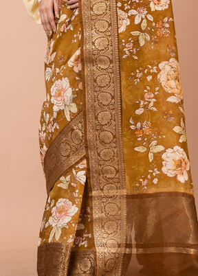 Mehendi Chanderi Silk Saree With Blouse Piece - Indian Silk House Agencies
