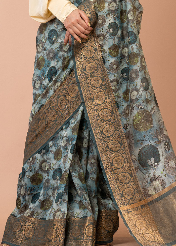 Grey Chanderi Silk Saree With Blouse Piece - Indian Silk House Agencies