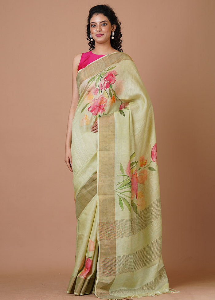Mint Green Pure Silk Saree With Blouse Piece - Indian Silk House Agencies