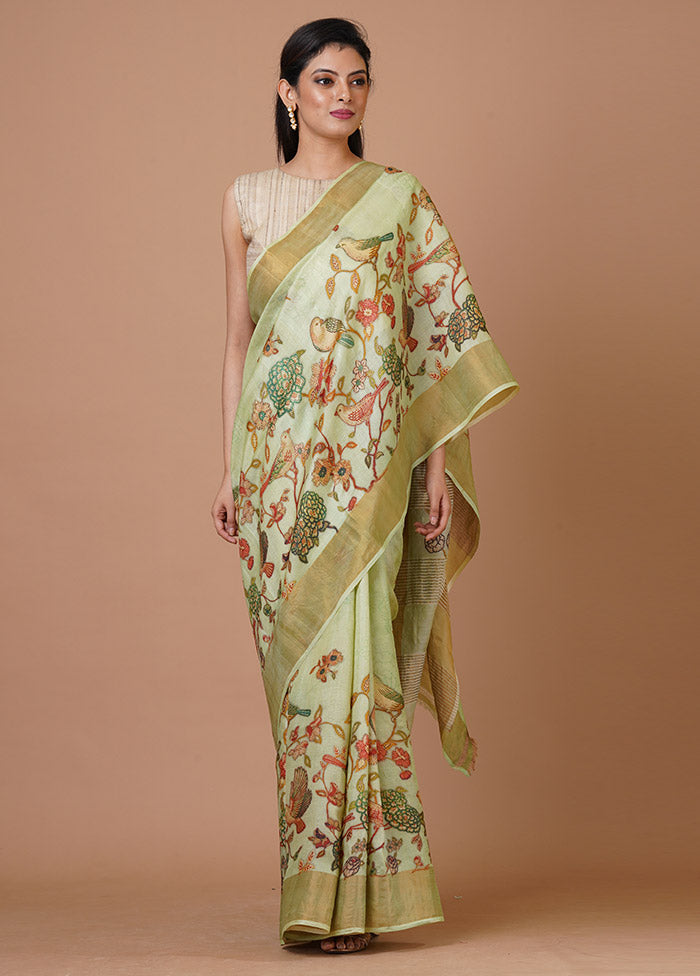 Lime Green Pure Silk Saree With Blouse Piece - Indian Silk House Agencies