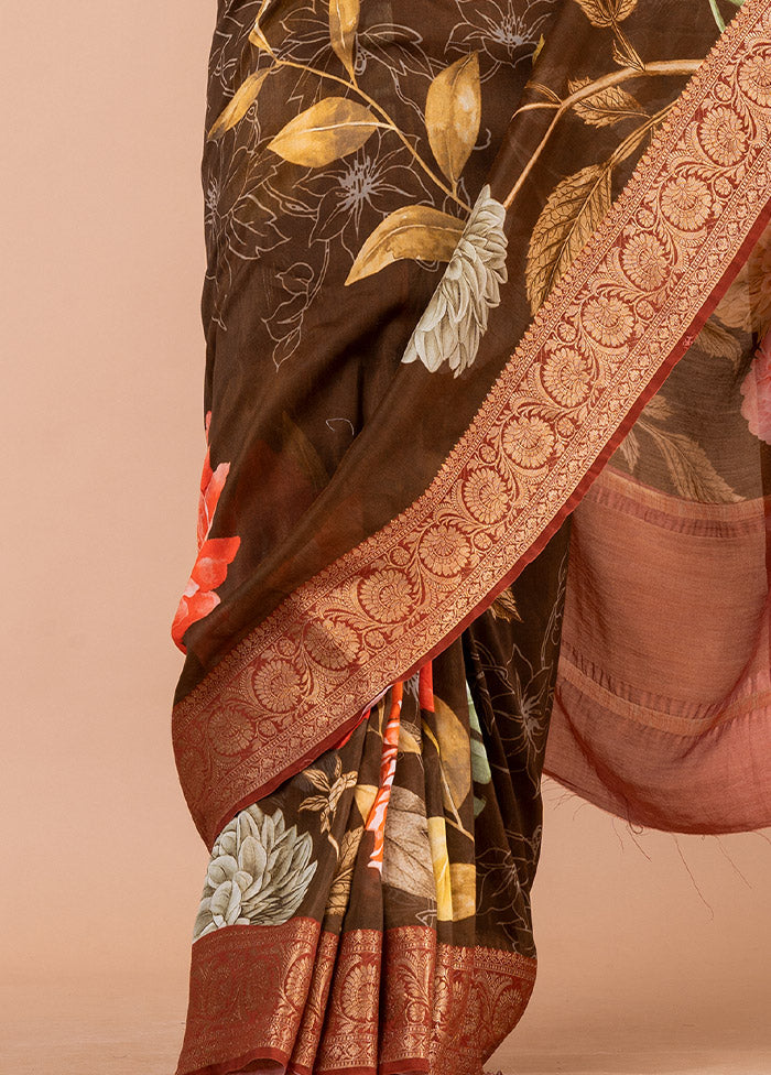 Brown Chanderi Silk Saree With Blouse Piece - Indian Silk House Agencies