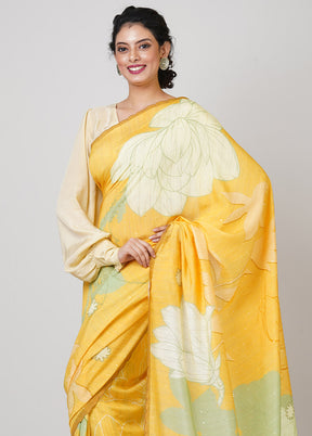 Yellow Pure Silk Saree With Blouse Piece - Indian Silk House Agencies