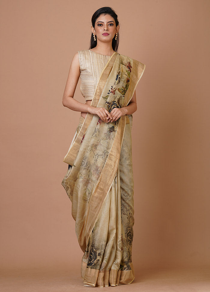 Beige Pure Silk Saree With Blouse Piece - Indian Silk House Agencies