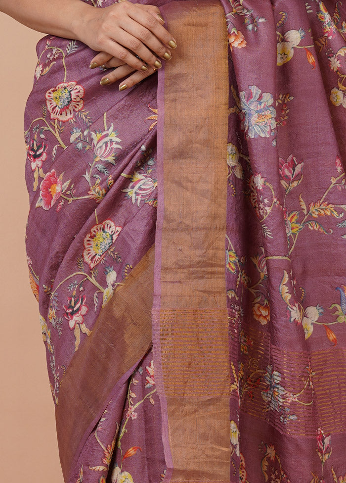 Purple Silk Saree With Blouse Piece - Indian Silk House Agencies