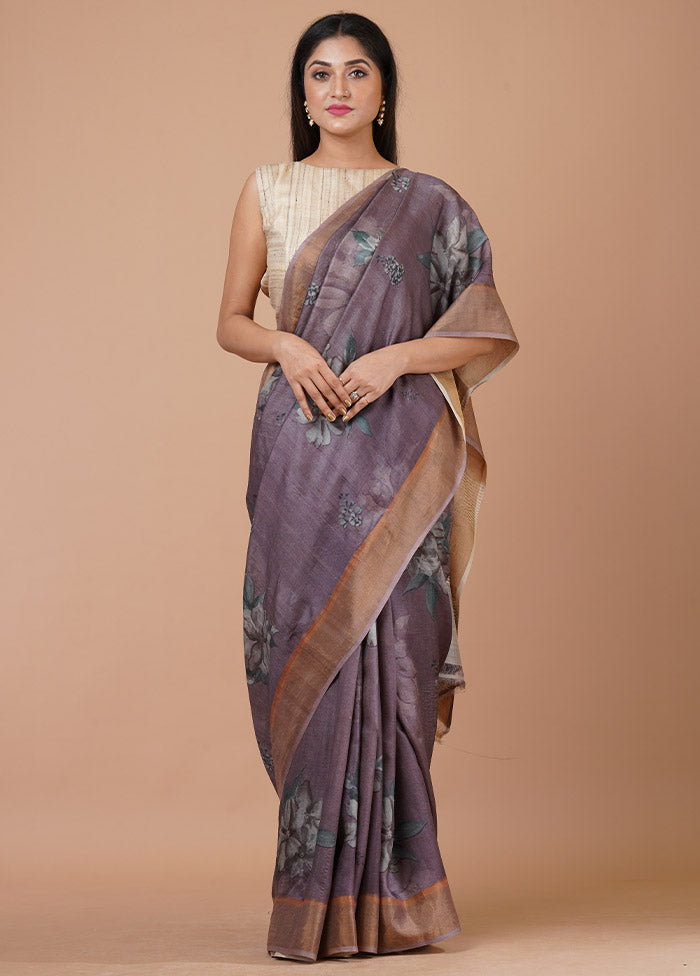 Purple Pure Silk Saree With Blouse Piece - Indian Silk House Agencies