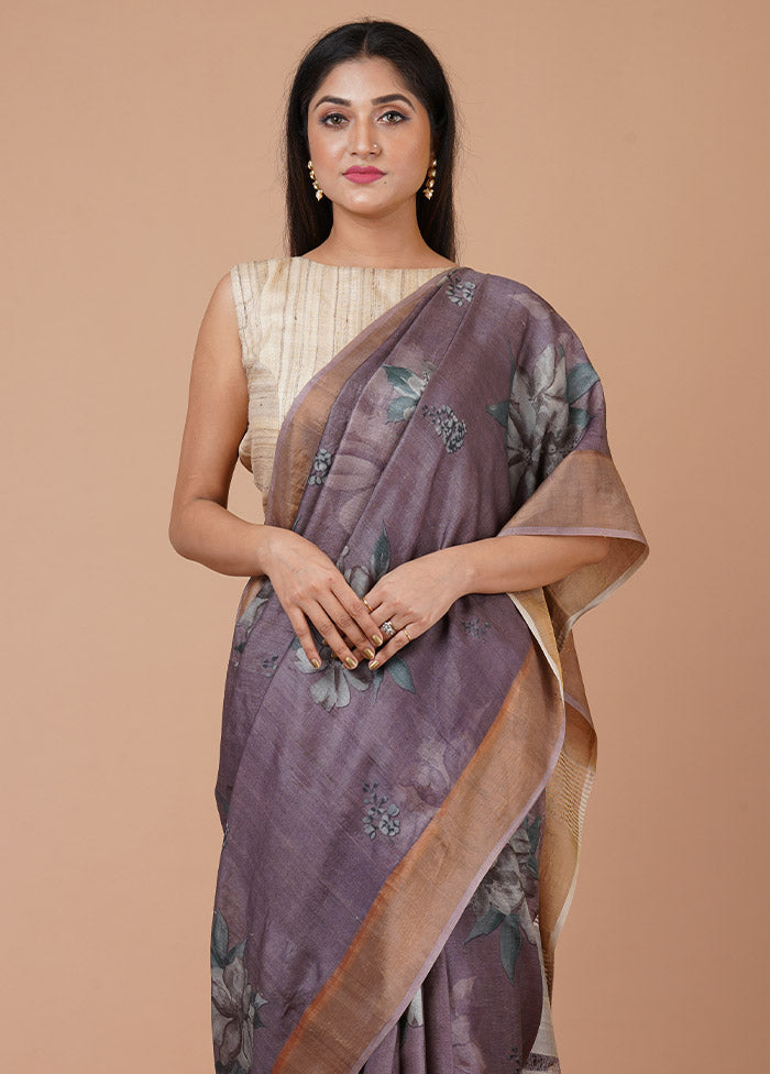 Purple Pure Silk Saree With Blouse Piece - Indian Silk House Agencies