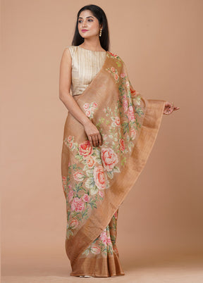 Light Brown Pure Silk Saree With Blouse Piece - Indian Silk House Agencies