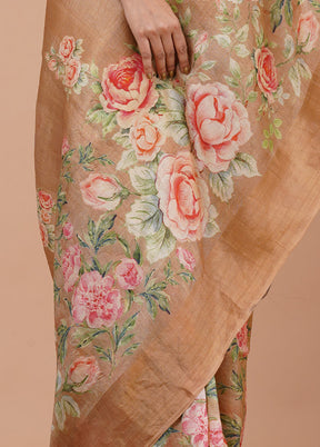 Light Brown Pure Silk Saree With Blouse Piece - Indian Silk House Agencies