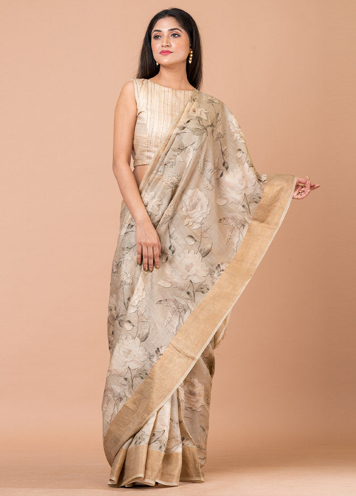 Beige Pure Silk Saree With Blouse Piece - Indian Silk House Agencies