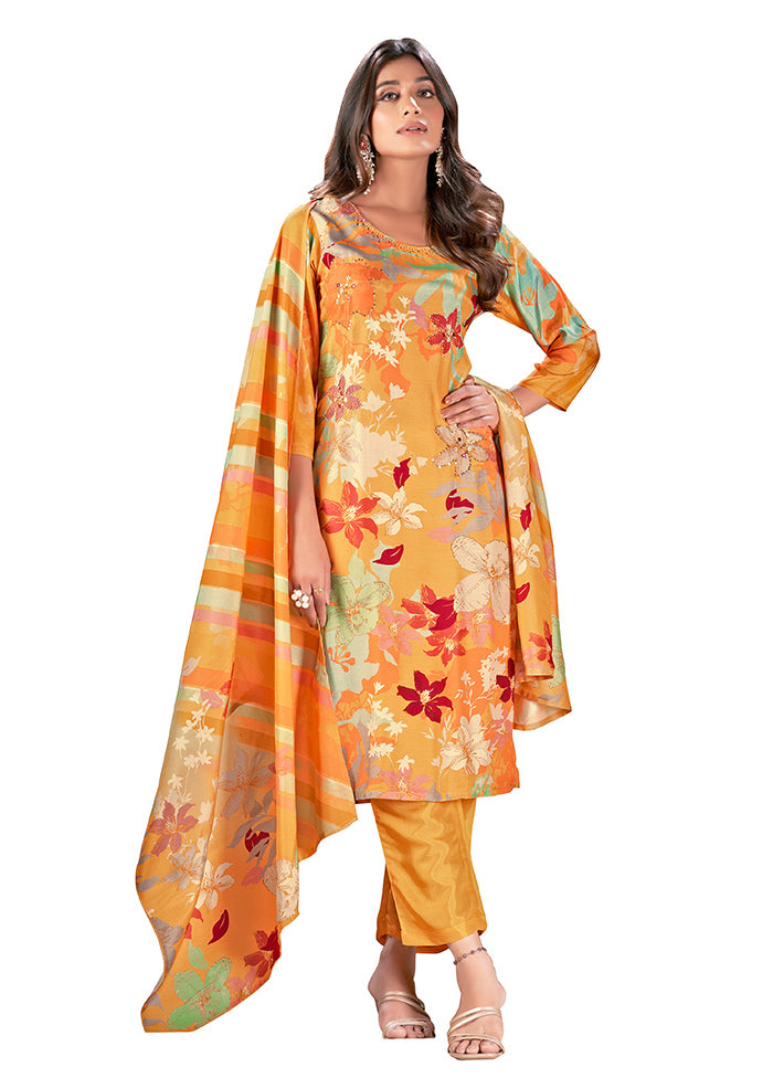 2 Pc Yellow Readymade Silk Kurti Set - Indian Silk House Agencies