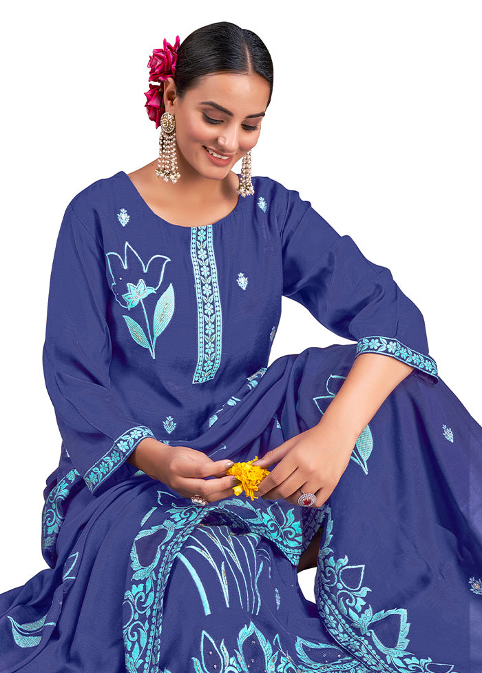 2 Pc Blue Readymade Viscose Kurti Set - Indian Silk House Agencies