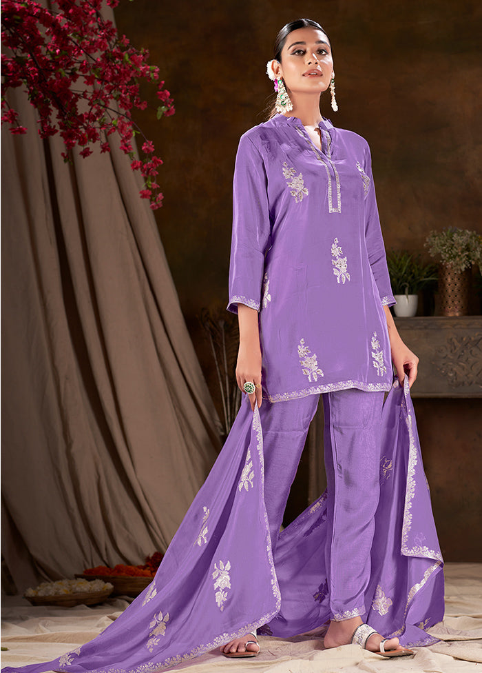 2 Pc Purple Readymade Viscose Kurti Set - Indian Silk House Agencies