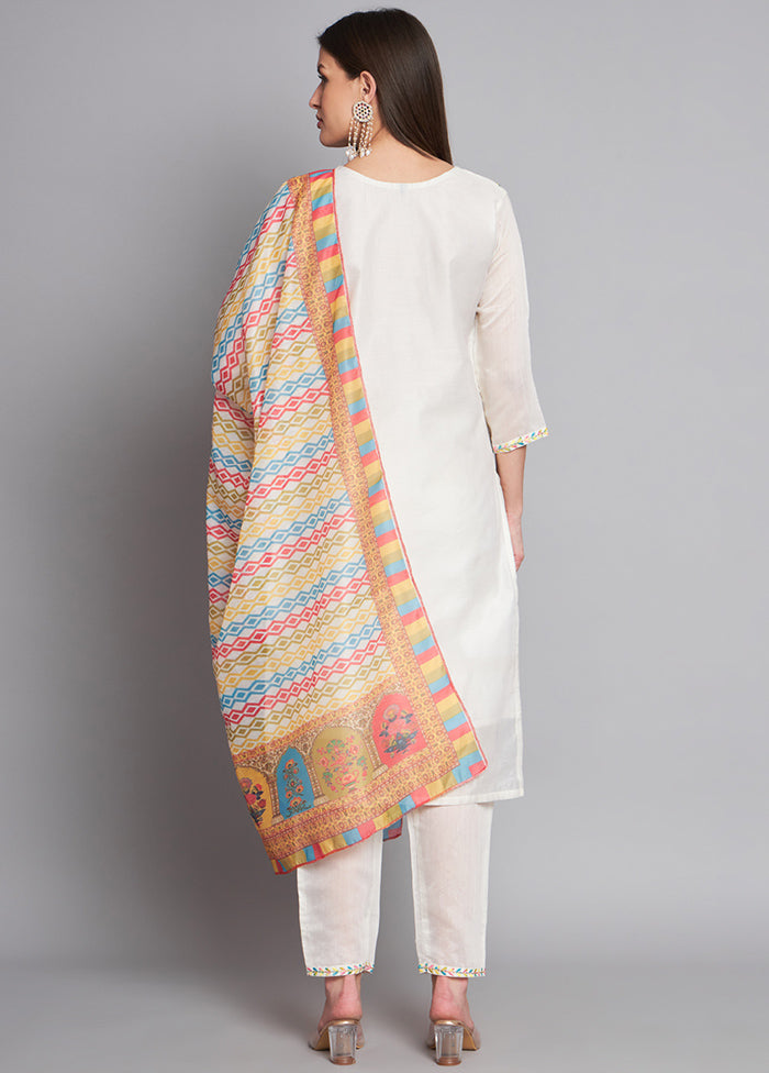 3 Pc White Readymade Cotton Suit Set - Indian Silk House Agencies