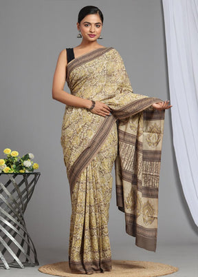 Beige Pure Cotton Saree With Blouse Piece - Indian Silk House Agencies