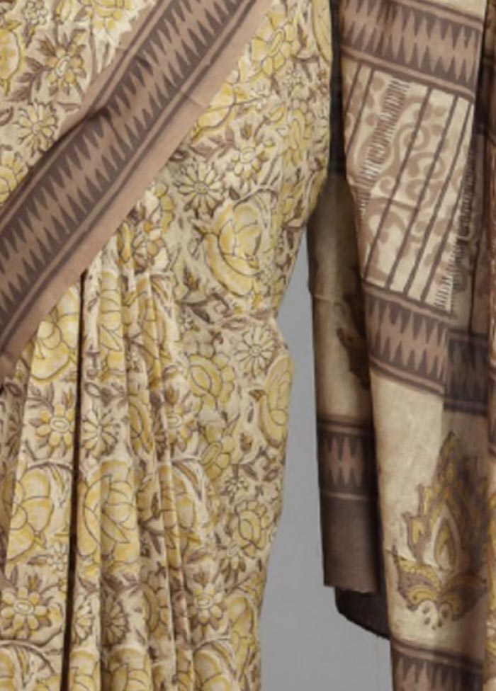 Beige Pure Cotton Saree With Blouse Piece - Indian Silk House Agencies