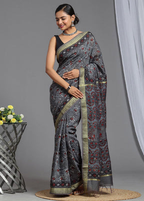 Black Chanderi Silk Saree With Blouse Piece - Indian Silk House Agencies