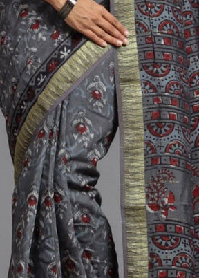 Black Chanderi Silk Saree With Blouse Piece - Indian Silk House Agencies