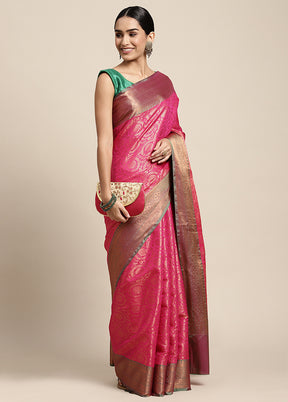 Pink Dupion Silk Saree With Blouse Piece - Indian Silk House Agencies