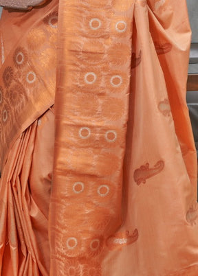 Peach Zari Woven Spun Silk Saree With Blouse - Indian Silk House Agencies