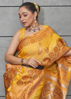 Yellow Zari Woven Spun Silk Saree With Blouse - Indian Silk House Agencies