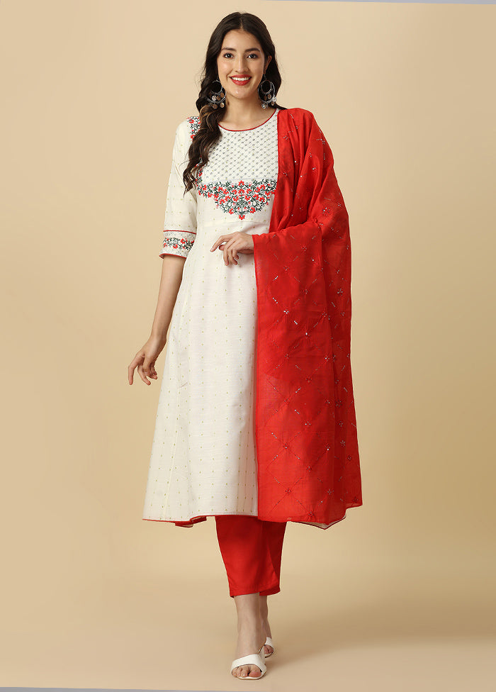 3 Pc White Readymade Cotton Suit Set - Indian Silk House Agencies