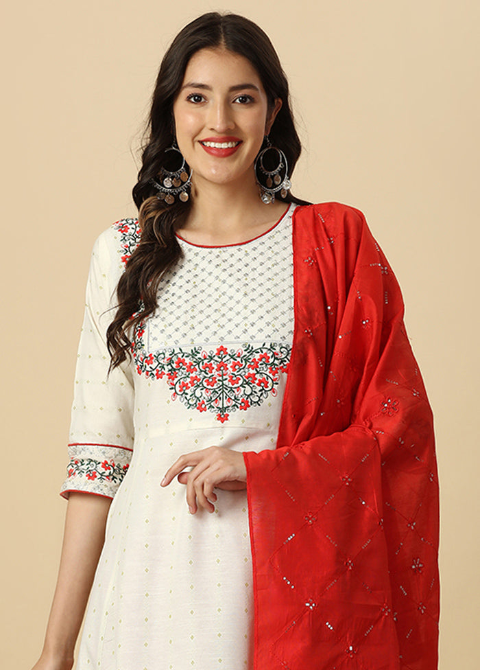 3 Pc White Readymade Cotton Suit Set - Indian Silk House Agencies