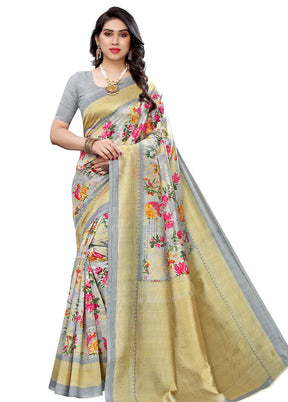 Grey Silk Saree With Blouse Piece - Indian Silk House Agencies