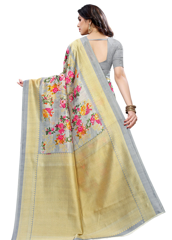 Grey Silk Saree With Blouse Piece - Indian Silk House Agencies