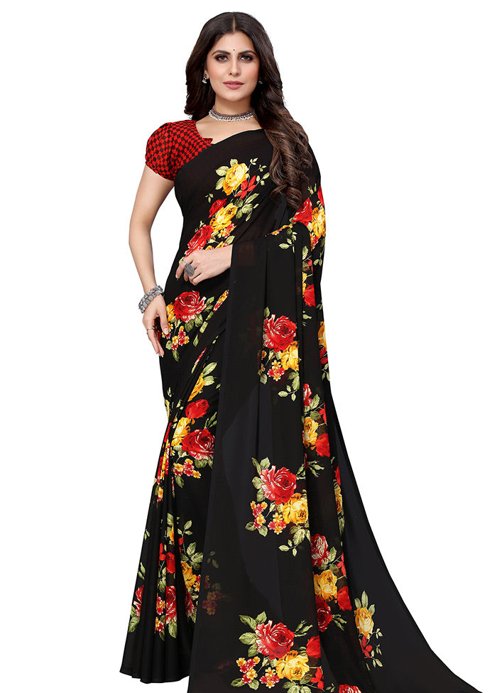 Black Georgette Saree With Blouse Piece - Indian Silk House Agencies