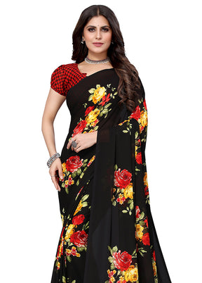 Black Georgette Saree With Blouse Piece - Indian Silk House Agencies