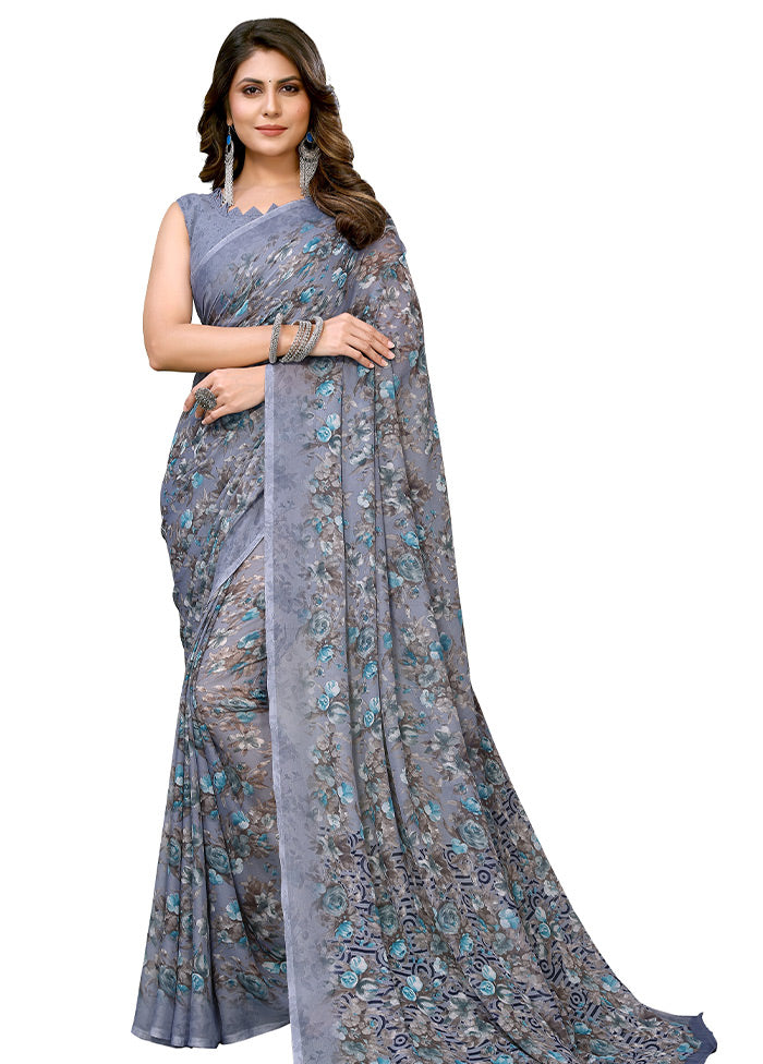 Grey Silk Saree With Blouse Piece - Indian Silk House Agencies