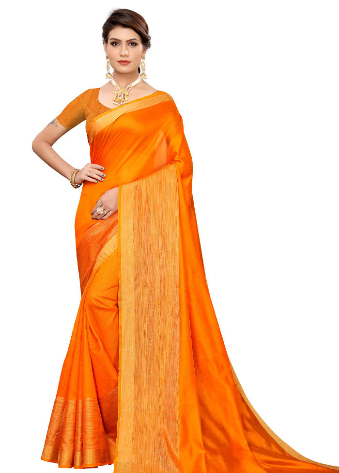 Orange Cotton Saree With Blouse Piece - Indian Silk House Agencies