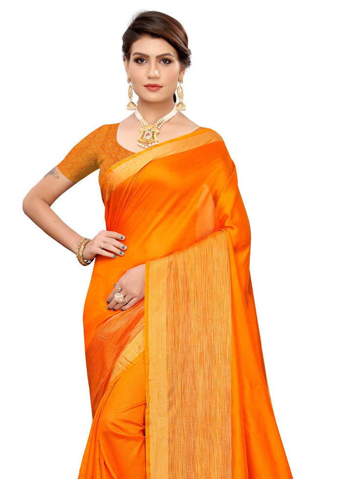 Orange Cotton Saree With Blouse Piece - Indian Silk House Agencies