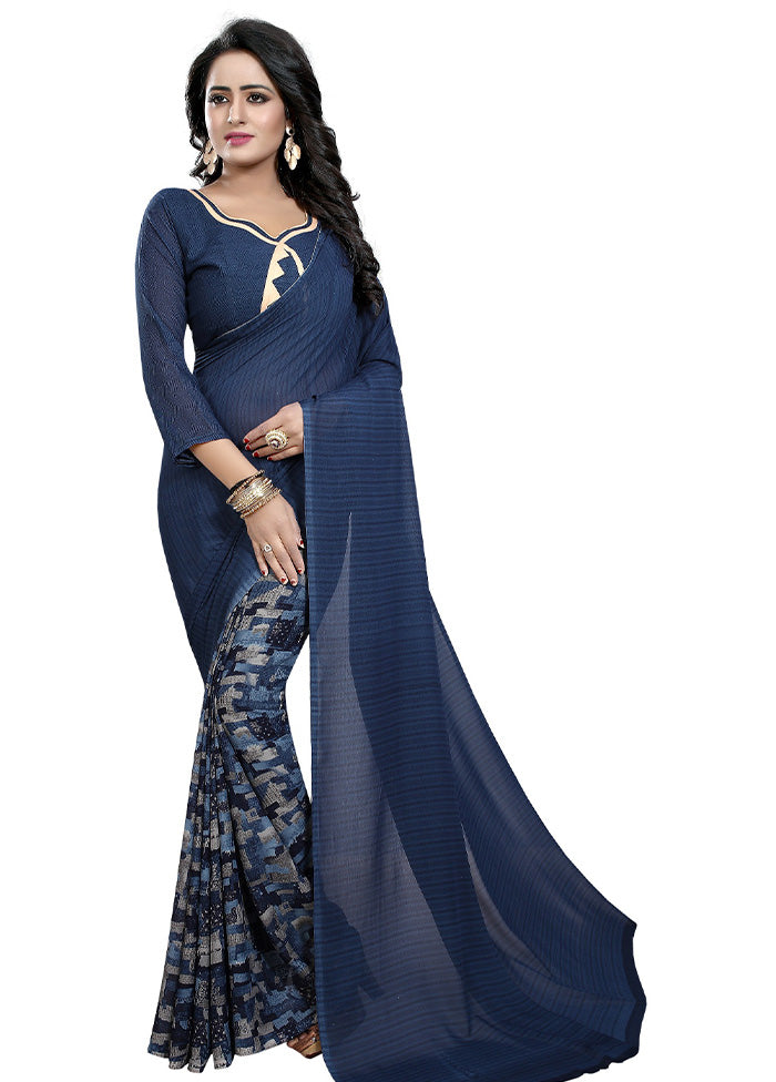 Blue Georgette Saree With Blouse Piece - Indian Silk House Agencies