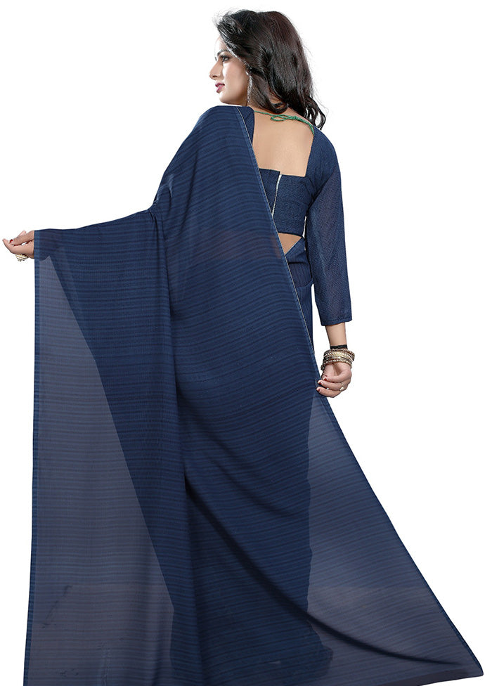 Blue Georgette Saree With Blouse Piece - Indian Silk House Agencies