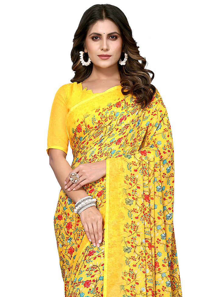 Yellow Silk Saree With Blouse Piece - Indian Silk House Agencies