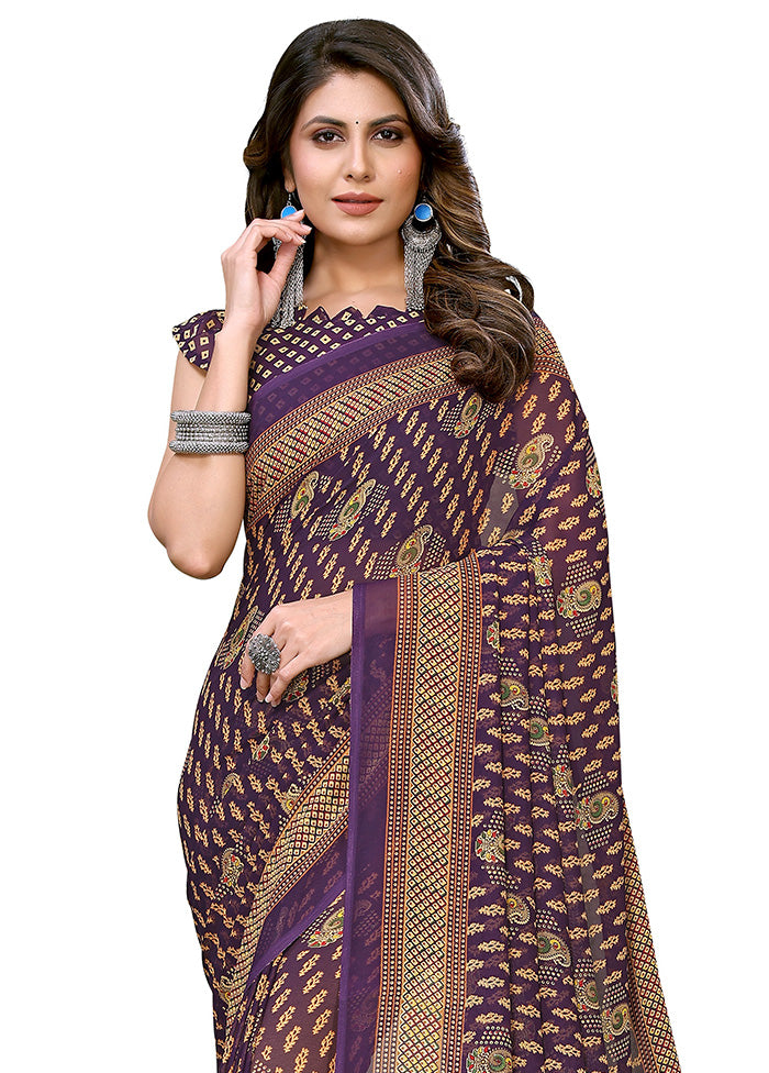 Purple Silk Saree With Blouse Piece - Indian Silk House Agencies