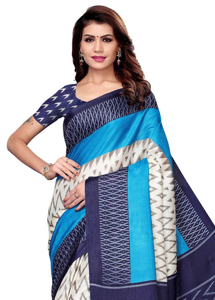 Navy Blue Dupion Silk Saree With Blouse Piece - Indian Silk House Agencies