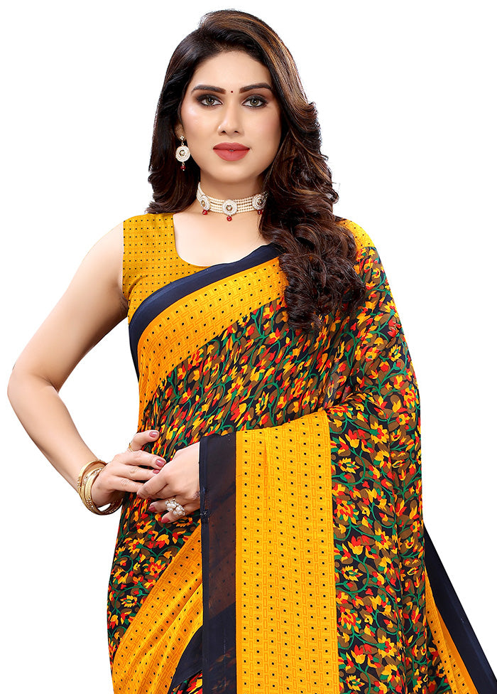 Yellow Georgette Saree With Blouse Piece - Indian Silk House Agencies