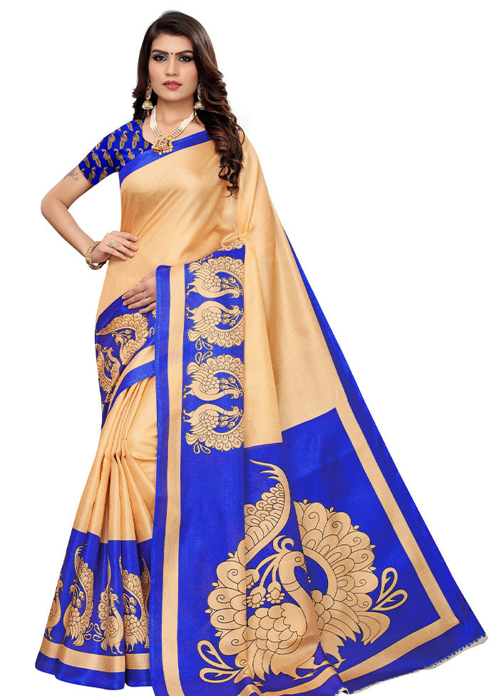 Blue Dupion Silk Saree With Blouse Piece - Indian Silk House Agencies